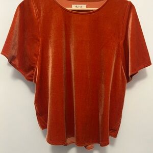 Madewell Velvet Flutter Sleeve Top in Rich Rust, Small